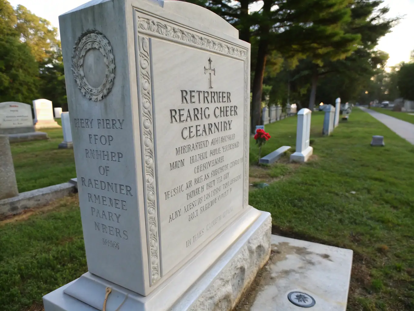 A completed granite monument installed in a serene cemetery setting, demonstrating the lasting tribute.